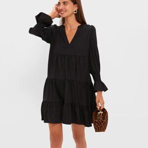 Pomander Place Black Crepe Kenzo Dress Ruffle Size XS